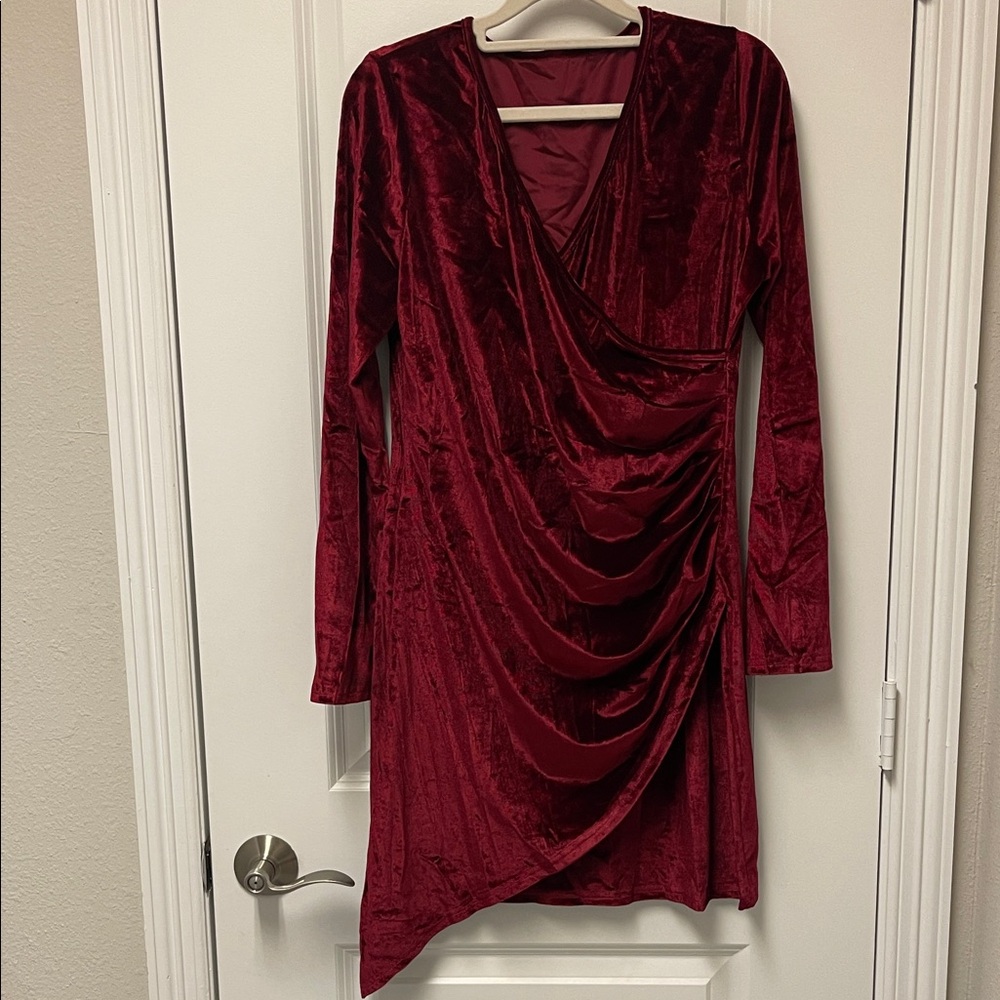 Chic Velvet Asymmetrical Dress in Rich Burgundy